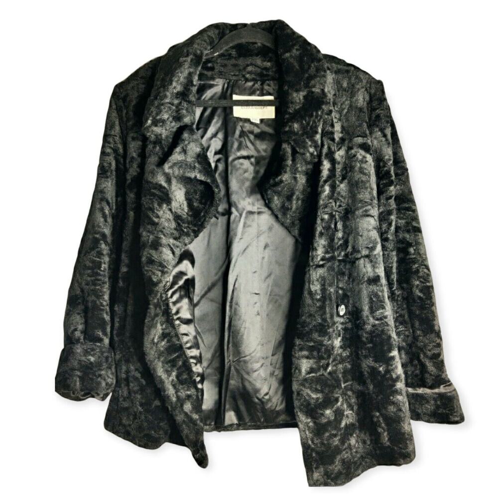 Enzo Angiolini Womens Size Large Black Faux Fur Satin Lined Vtg‎ Jacket Coat